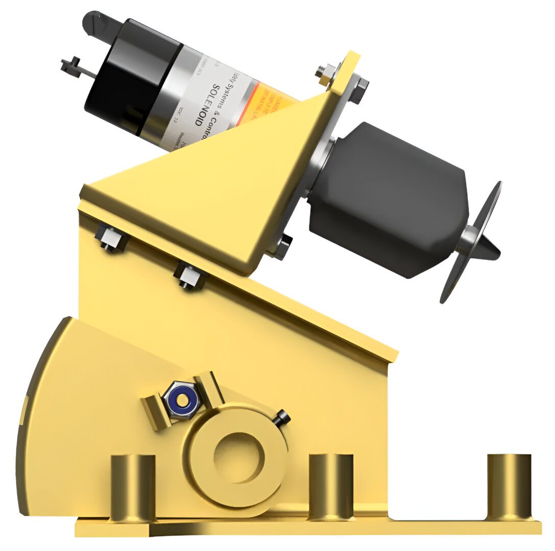 Industrial yellow machine component with attached motor.